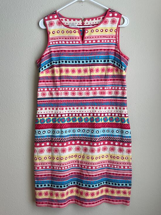 Talbots Dresses & Skirts - Talbots Size 12P Petite Geometric Mosaic Seersucker Sheath Dress With Pockets